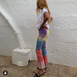 MOTHER Hustler Tie Dye Ankle Fray High Rise Demin